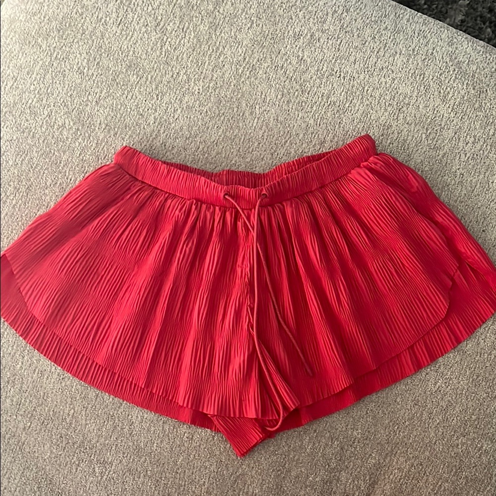 Free People Red pleated shorts